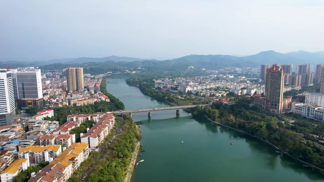 广西百色右江风光东合大桥红色旅游城市风光航拍视频素材