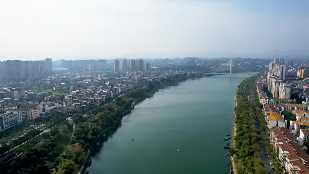 广西百色右江风光东合大桥红色旅游城市风光航拍视频素材