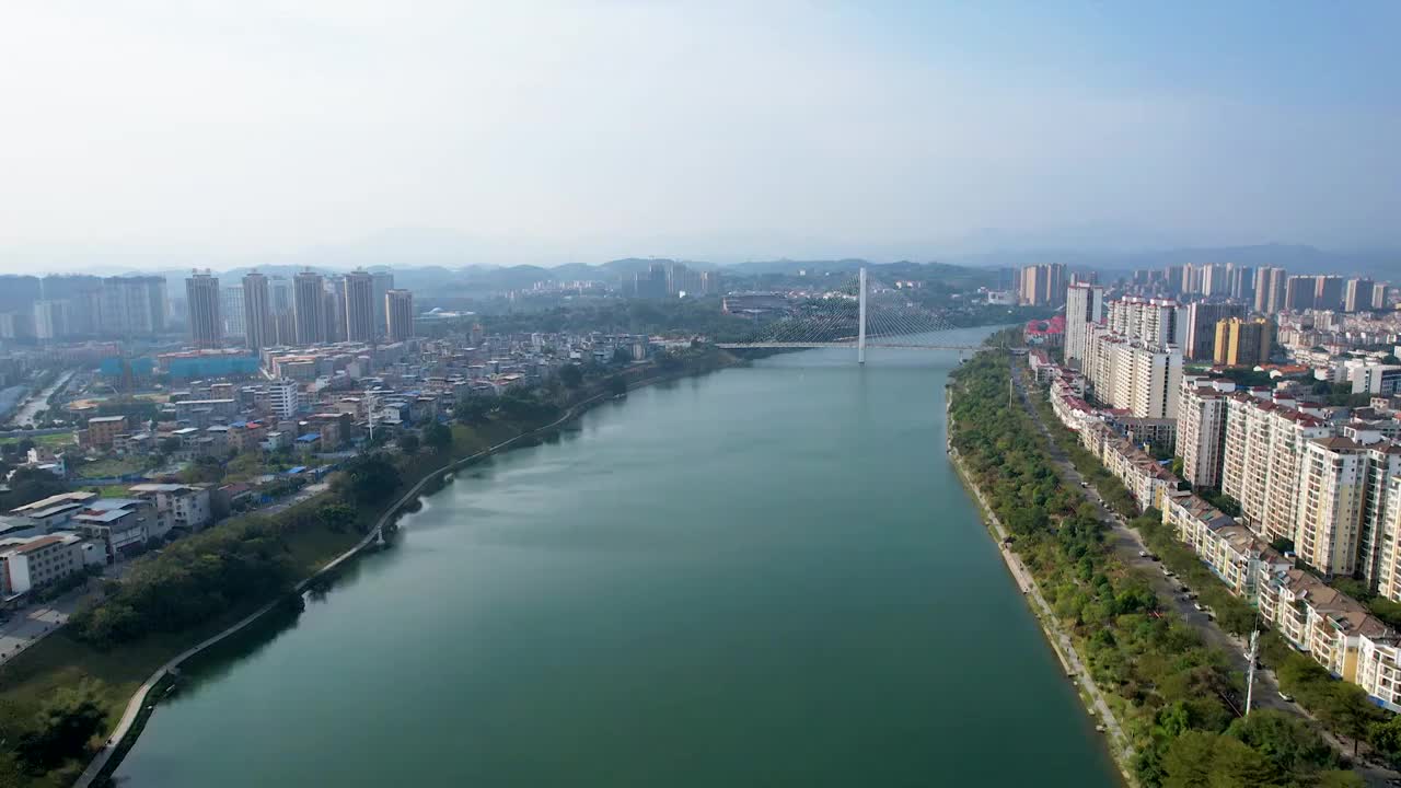 广西百色右江风光东合大桥红色旅游城市风光航拍视频素材