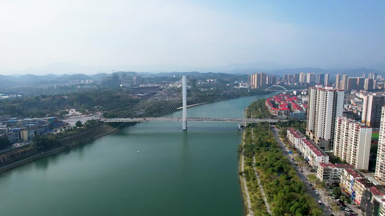 广西百色右江风光东合大桥红色旅游城市风光航拍视频素材