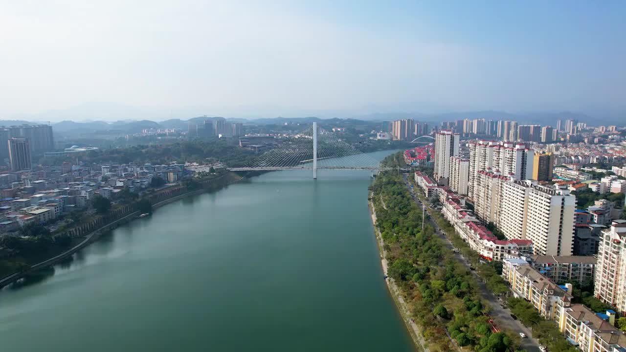 广西百色右江风光东合大桥红色旅游城市风光航拍视频素材