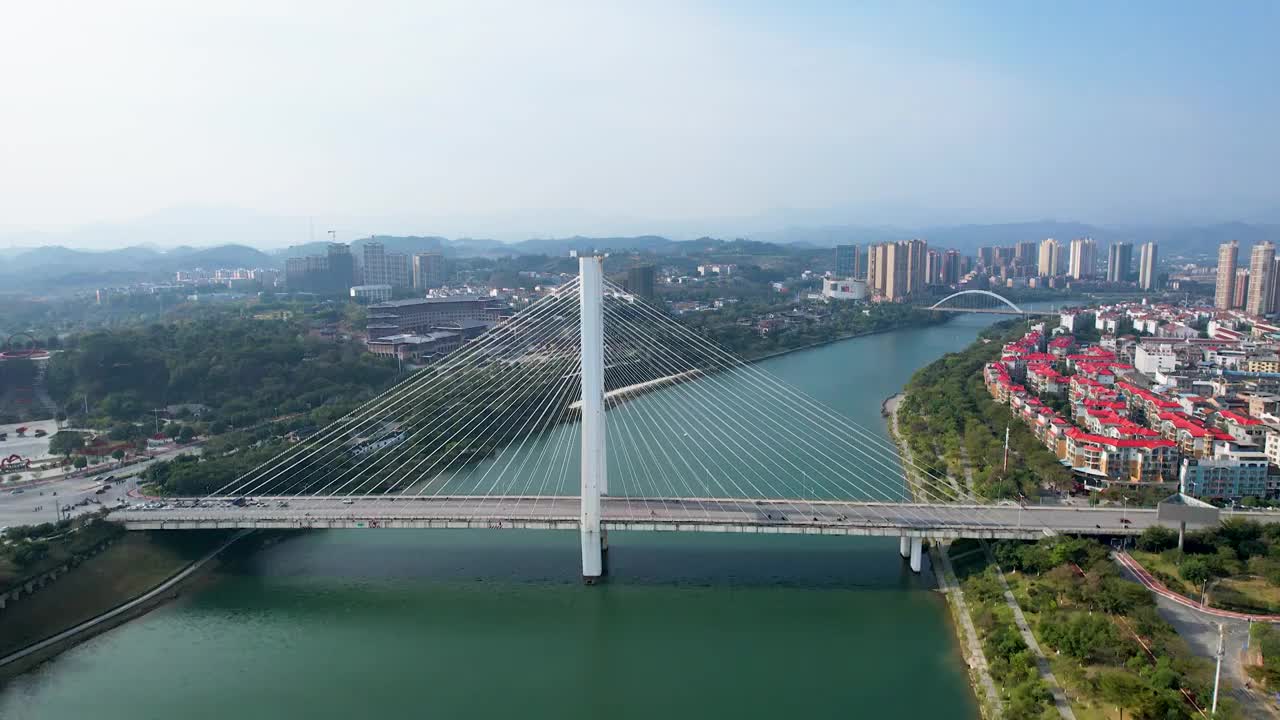 广西百色右江风光东合大桥红色旅游城市风光航拍视频素材