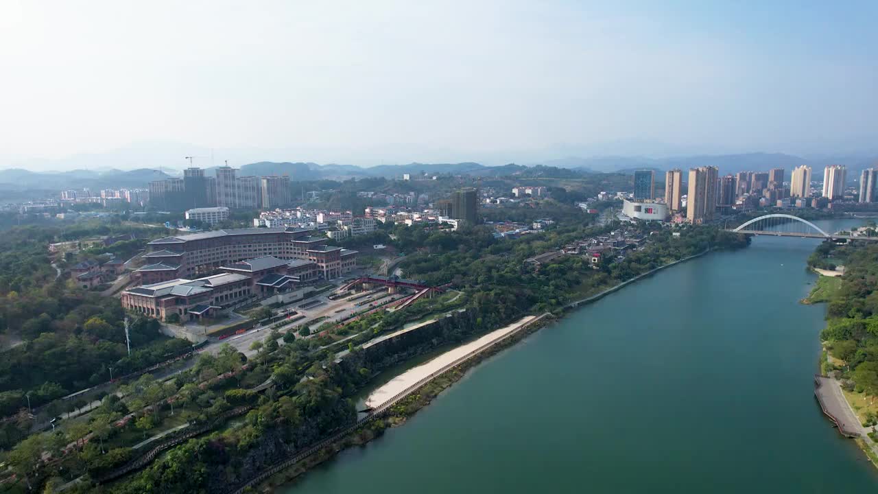 广西百色右江风光东合大桥红色旅游城市风光航拍视频素材