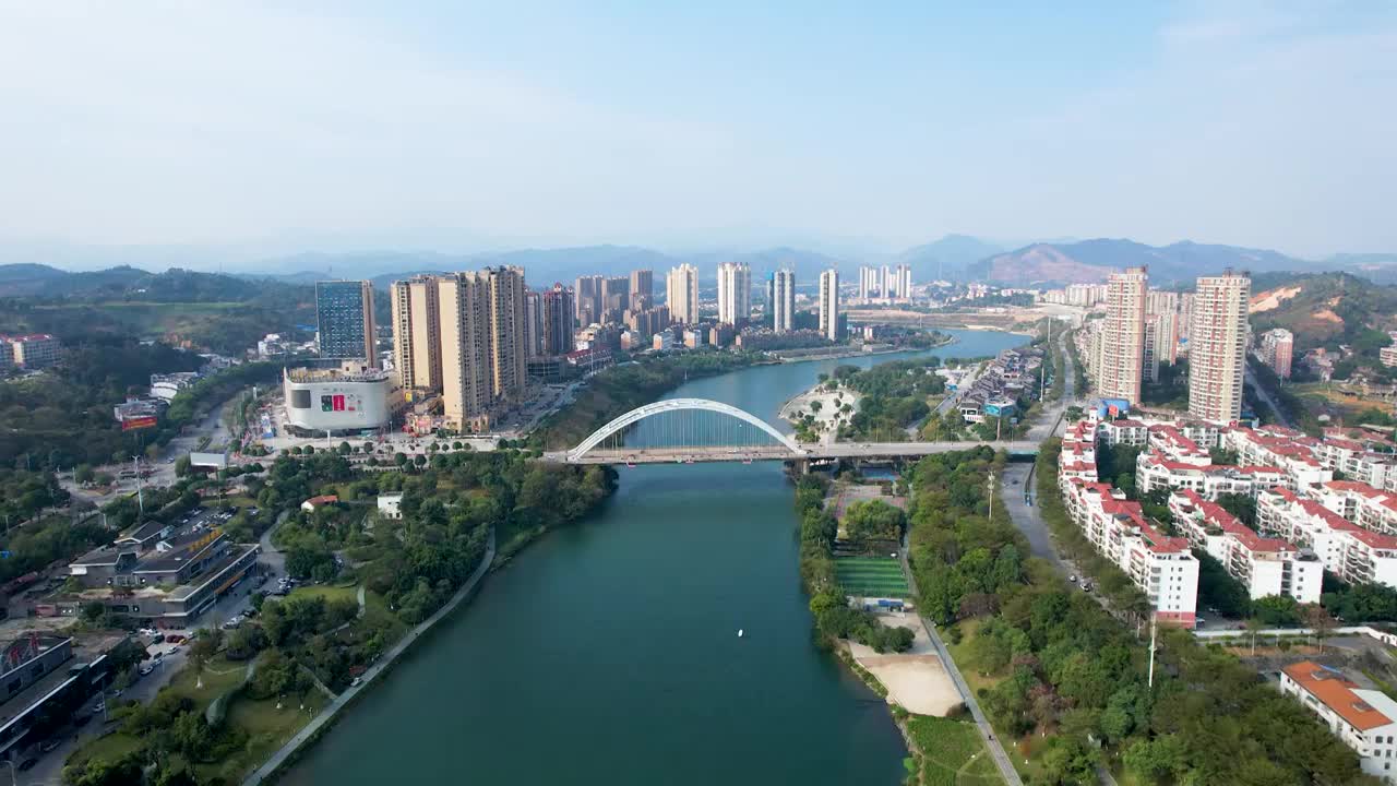 广西百色右江风光东合大桥红色旅游城市风光航拍视频素材