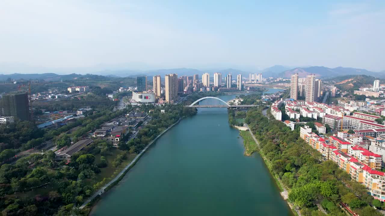 广西百色右江风光东合大桥红色旅游城市风光航拍视频素材