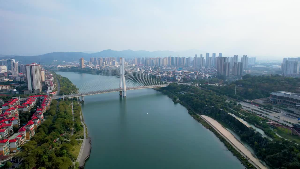 广西百色右江风光东合大桥红色旅游城市风光航拍视频素材