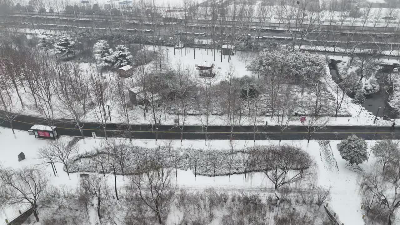 焦作市龙源湖公园，雪后景观。视频素材