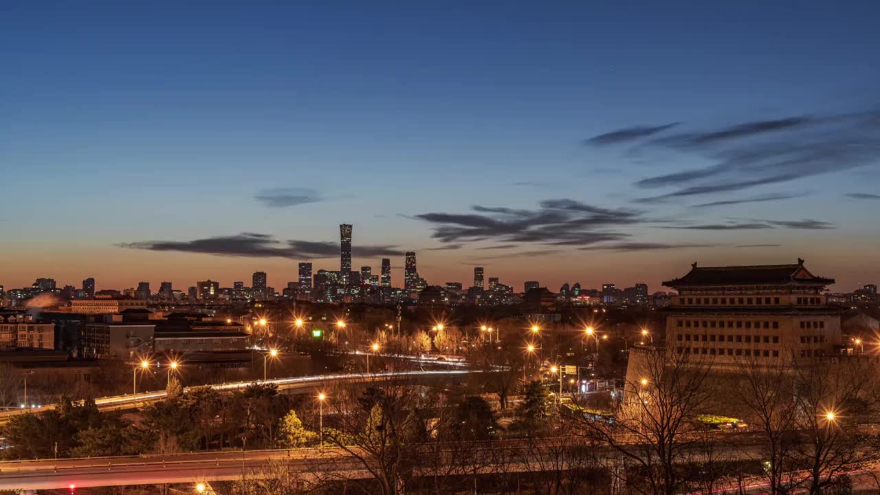 北京朝霞 古往今来 夜转日延时视频视频素材