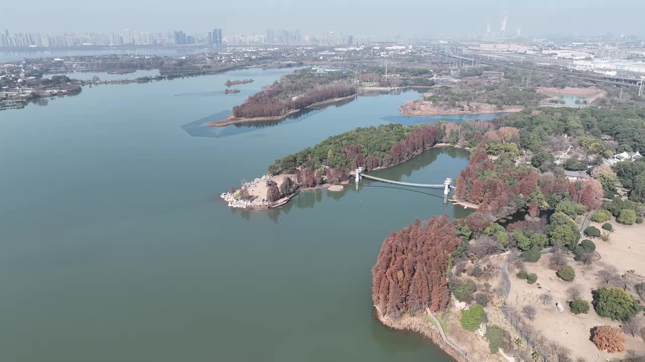 航拍湖北武汉东湖落雁风景区视频素材