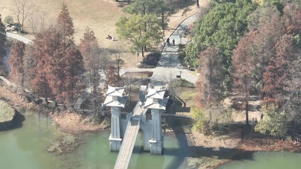 航拍湖北武汉东湖落雁风景区视频素材