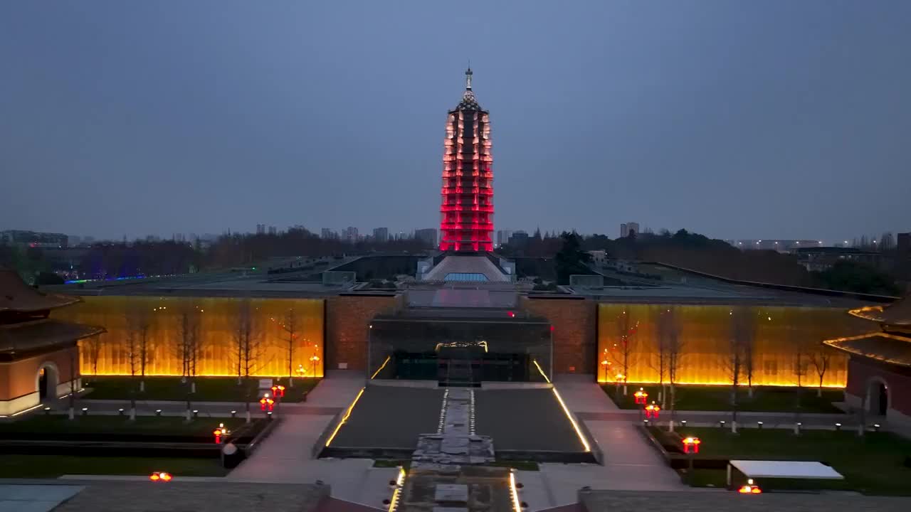 航拍南京大报恩寺夜景灯光视频素材