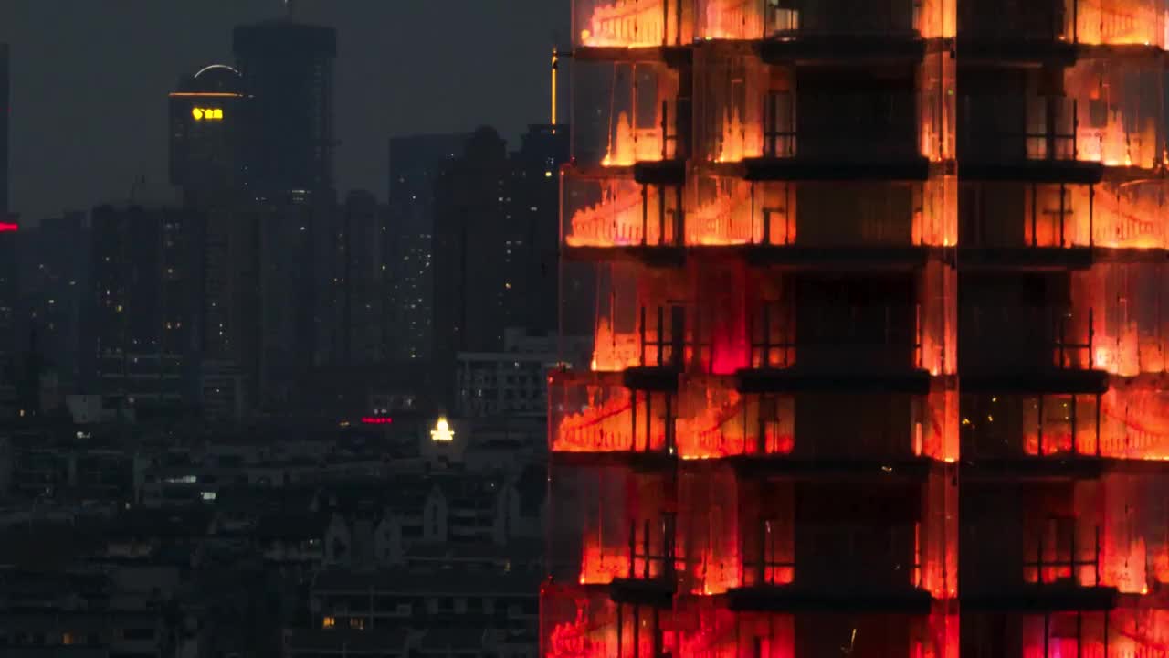 航拍南京大报恩寺夜景灯光视频素材