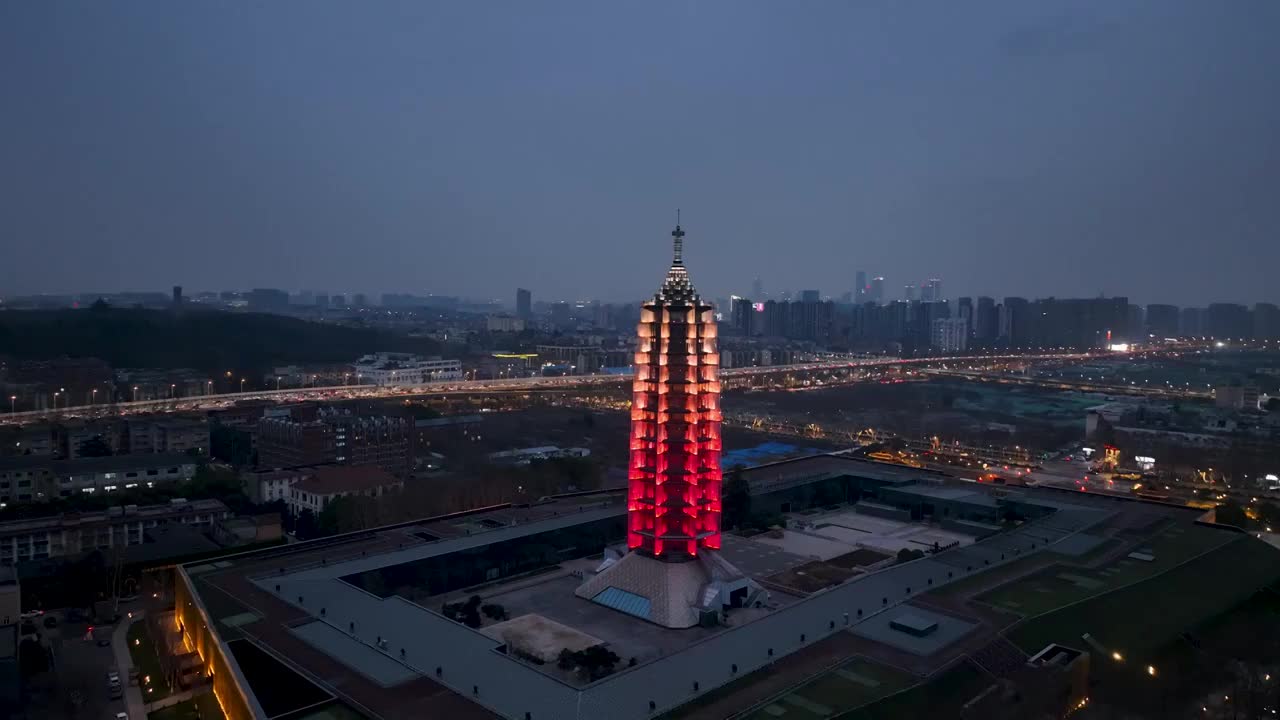 航拍南京大报恩寺夜景灯光视频素材