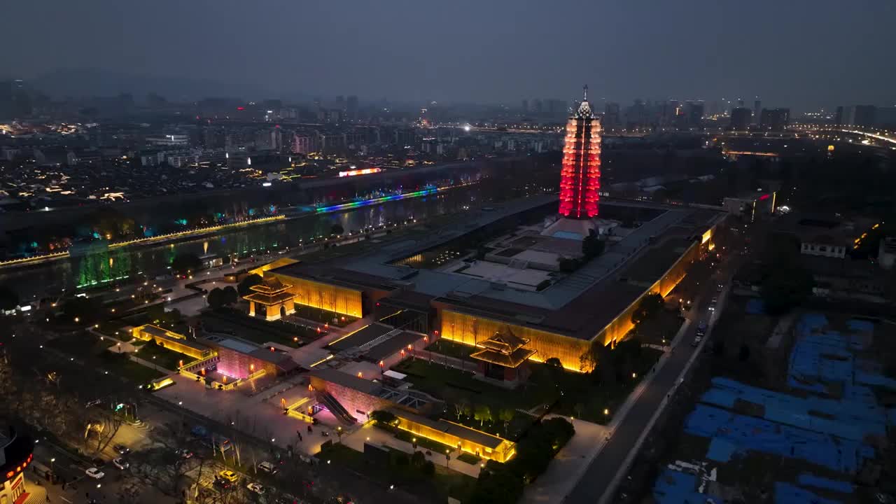 航拍南京大报恩寺夜景灯光视频素材