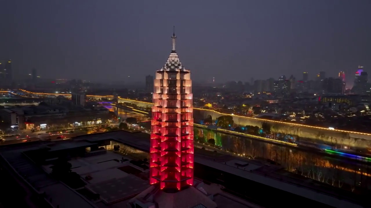 航拍南京大报恩寺夜景灯光视频素材