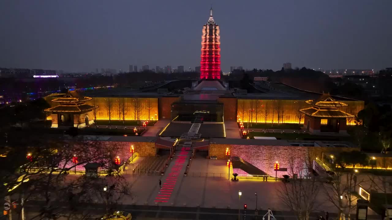 航拍南京大报恩寺夜景灯光视频素材