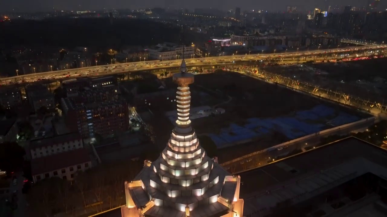 航拍南京大报恩寺夜景灯光视频素材