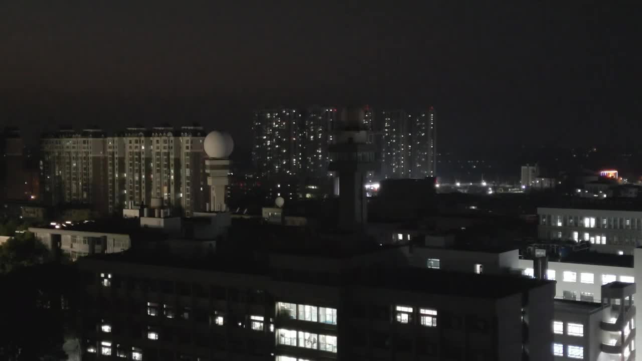 南京信息工程大学中苑气象雷达晚霞夜景航拍视频素材