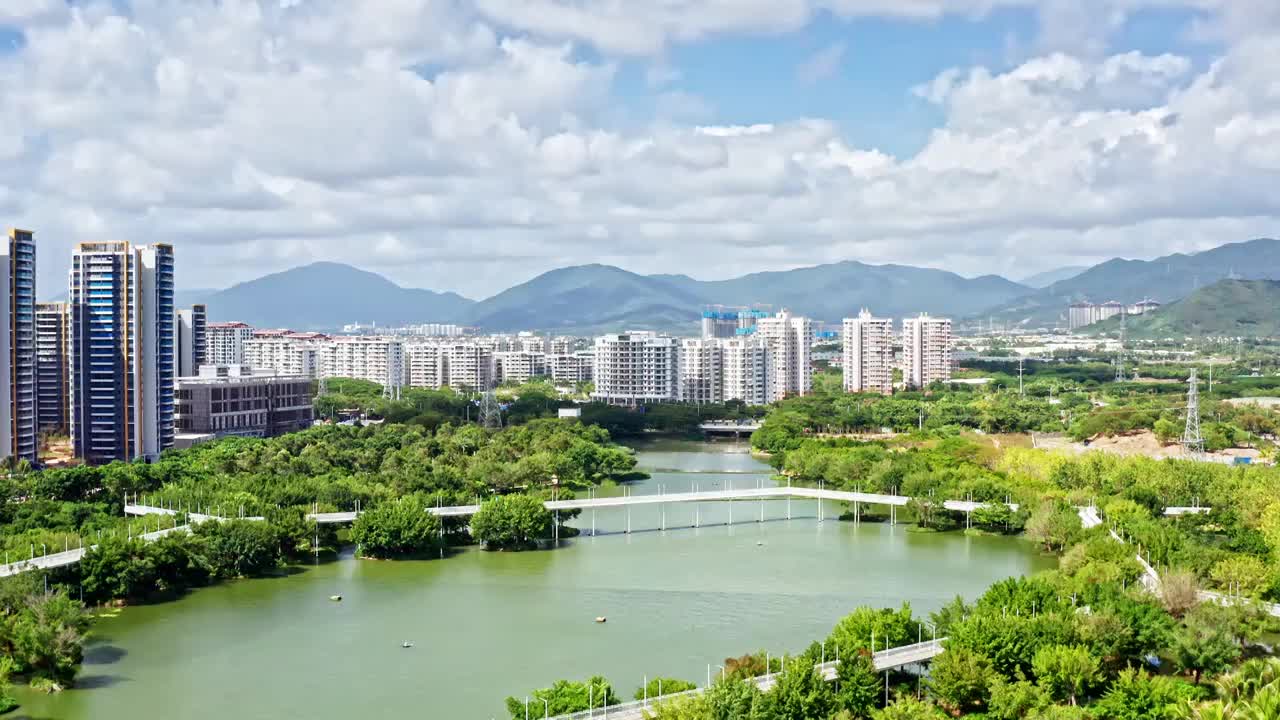 海南省三亚市吉阳区东岸湿地公园航拍视频素材