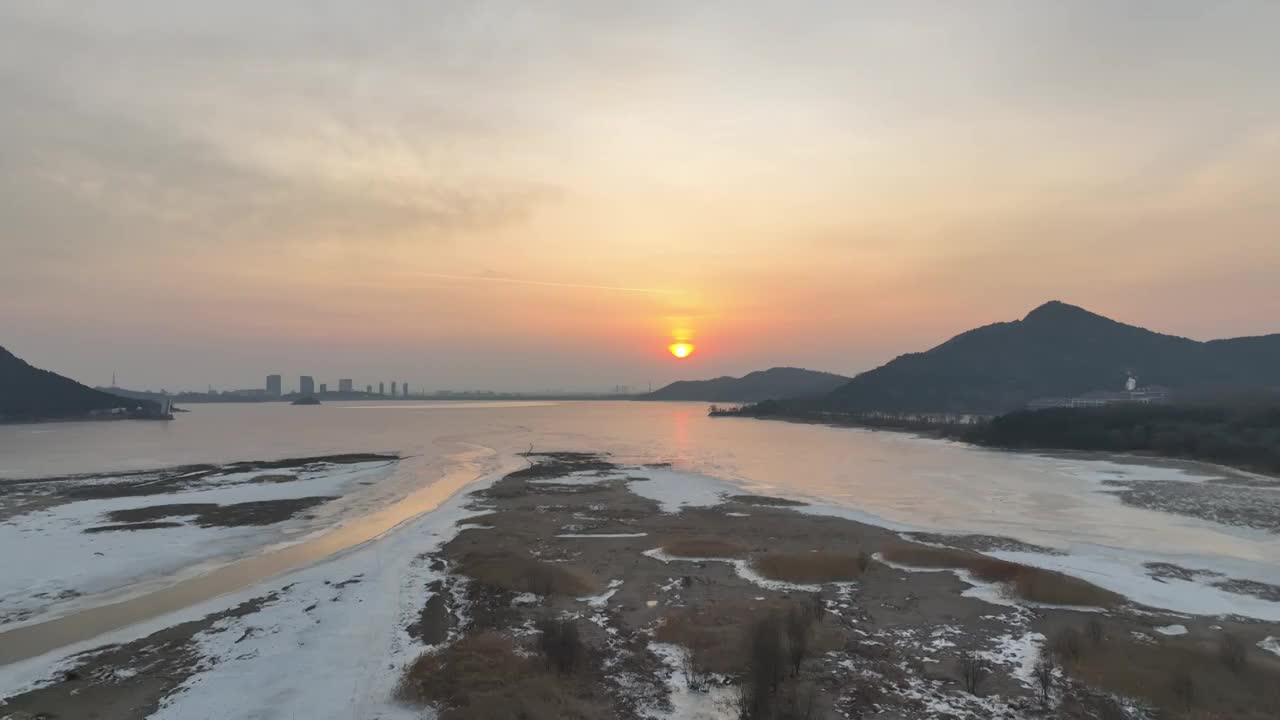 北京怀柔水库日出航拍视频素材