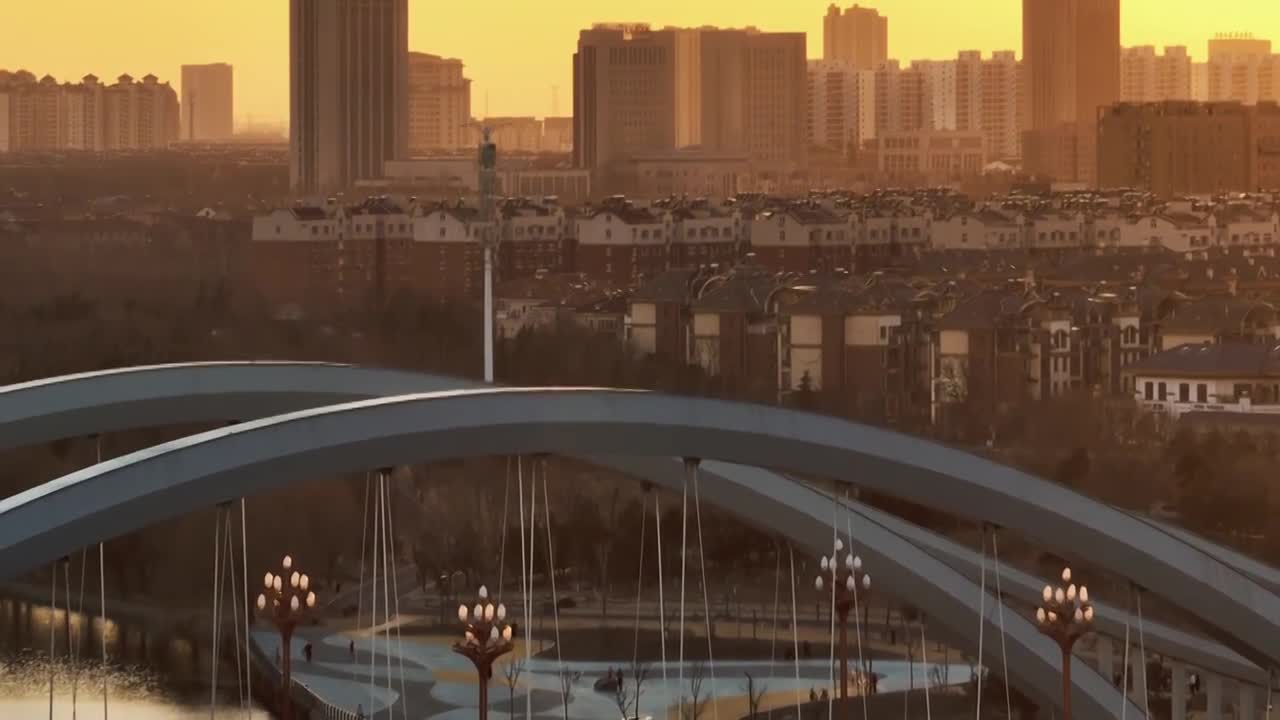 山东寿光日落大气城市风景航拍（合集）视频素材画面2