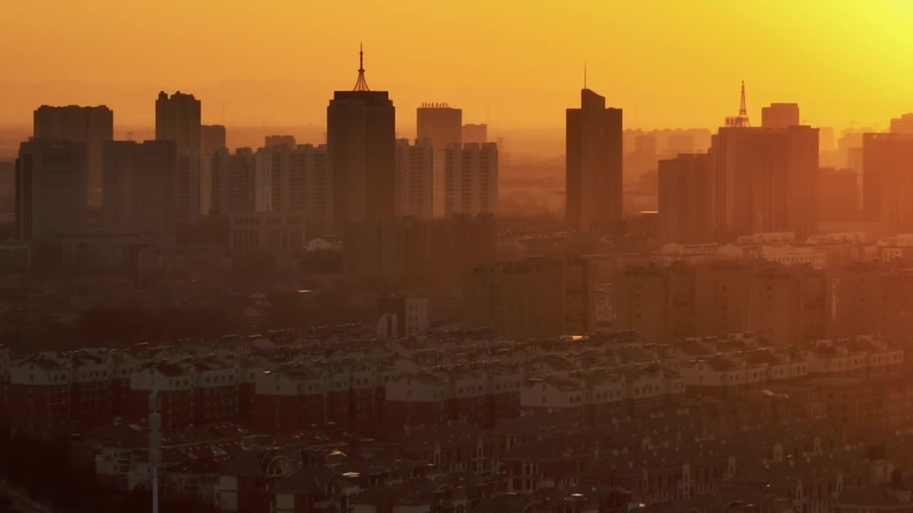 山东寿光日落大气城市风景航拍（合集）视频素材画面3