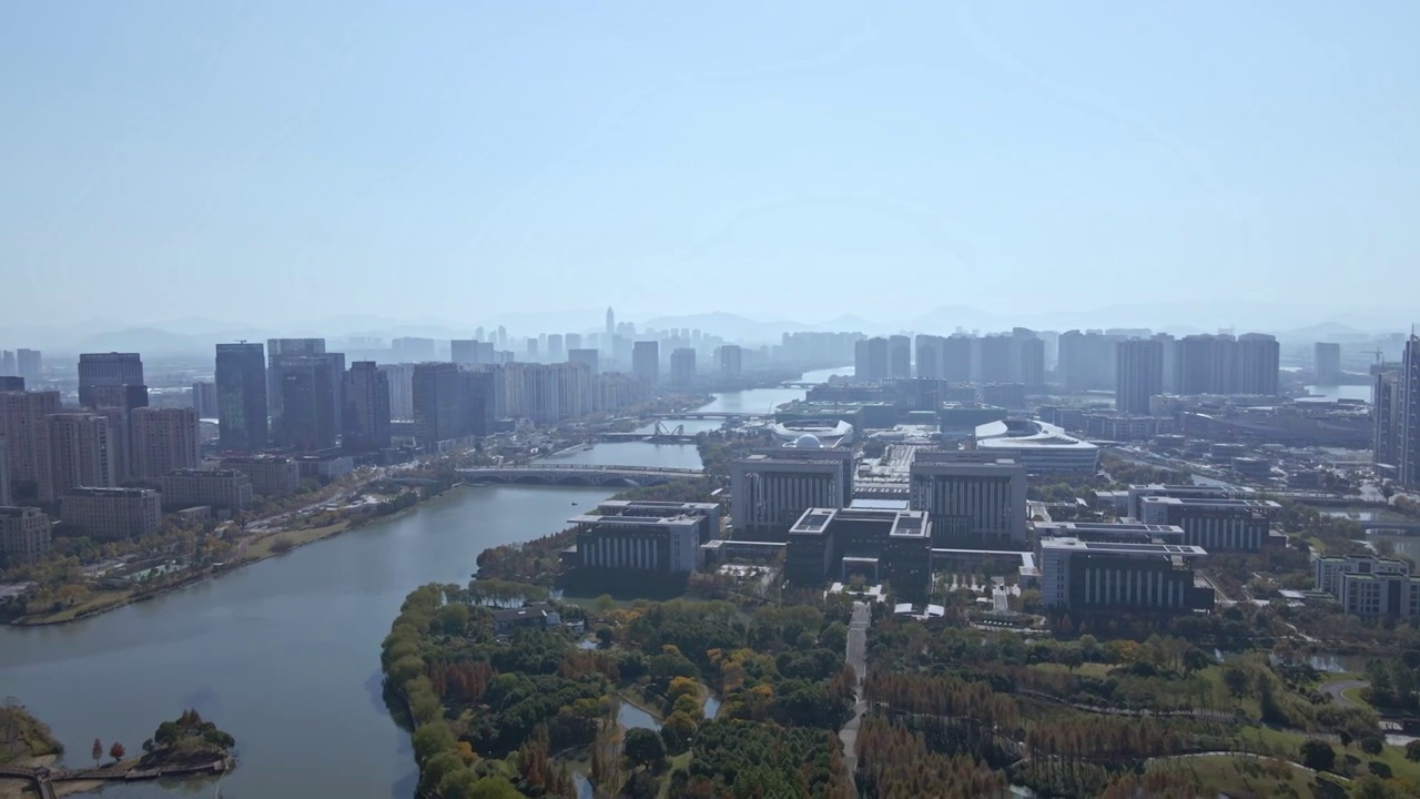 绍兴越城区镜湖全景4k60P航拍视频素材