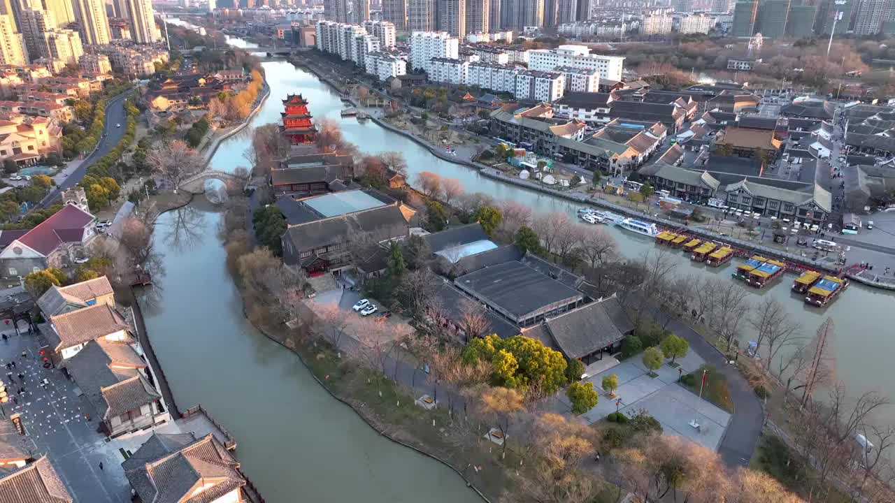 运河之都江苏淮安城市和自然风光视频素材