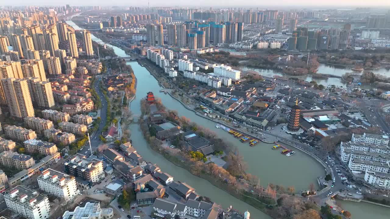 运河之都江苏淮安城市和自然风光视频素材