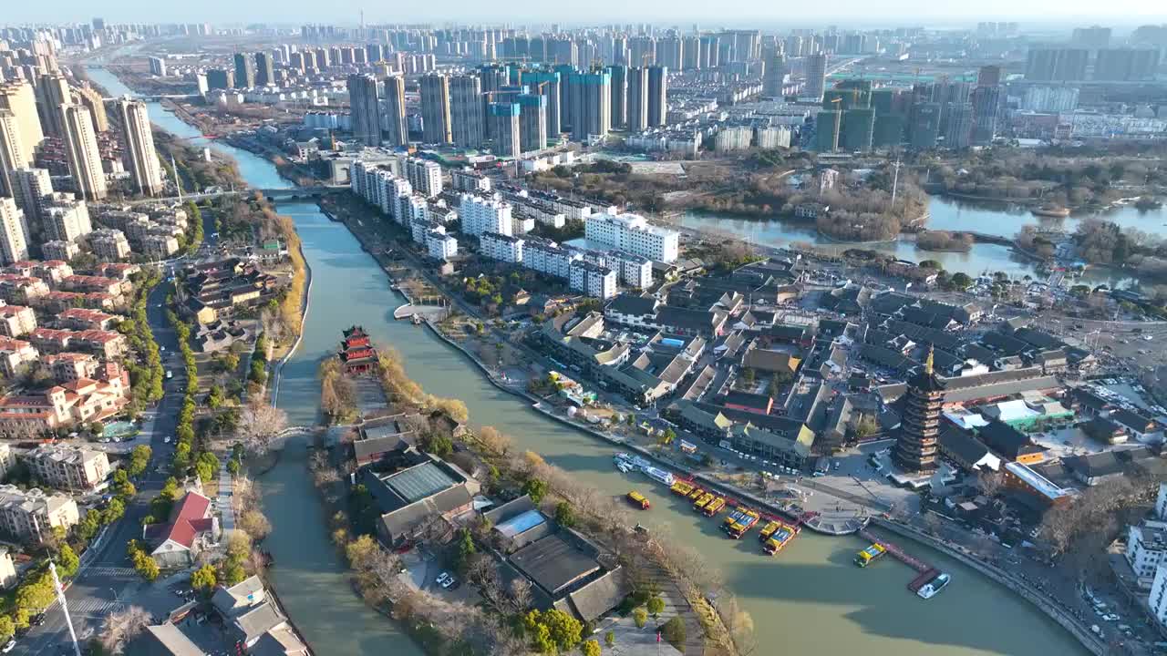 运河之都江苏淮安城市和自然风光视频素材