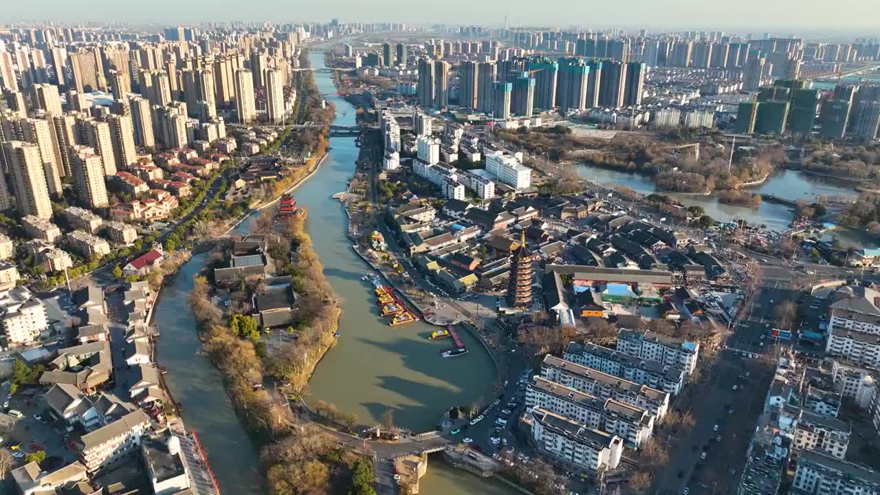 运河之都江苏淮安城市和自然风光视频素材