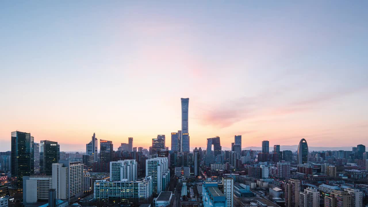 北京国贸CBD核心区建筑群落日8K延时视频素材