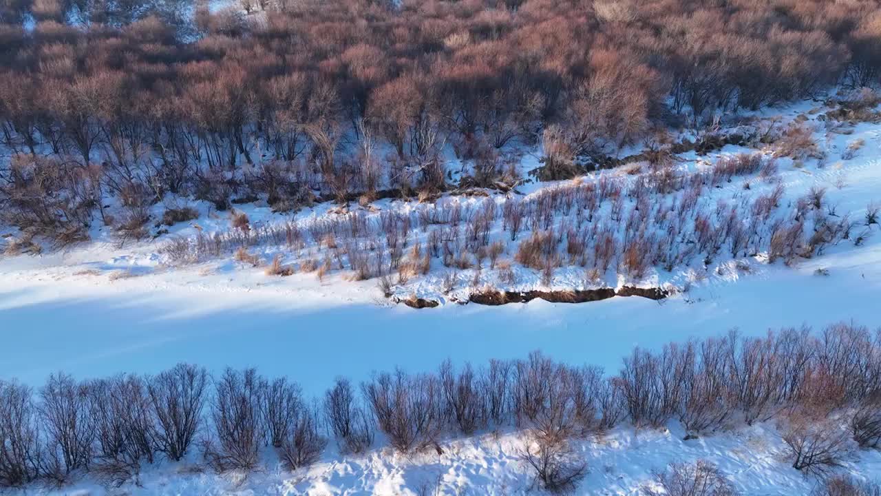 航拍呼伦贝尔雪原河流视频素材