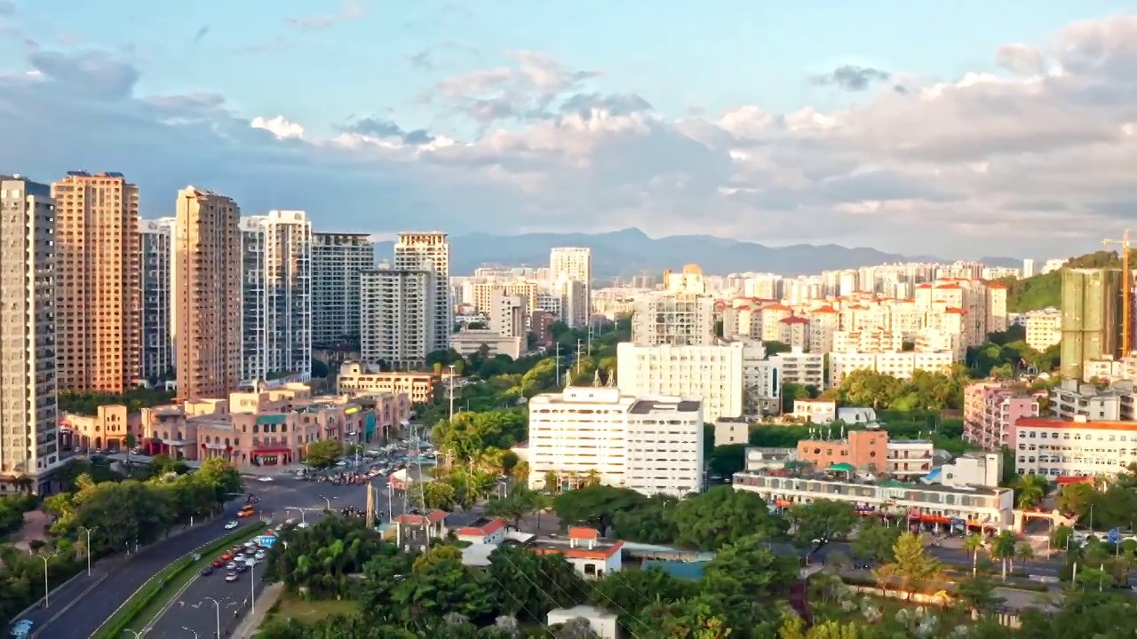 海南三亚天涯区河东路城市风光航拍视频素材