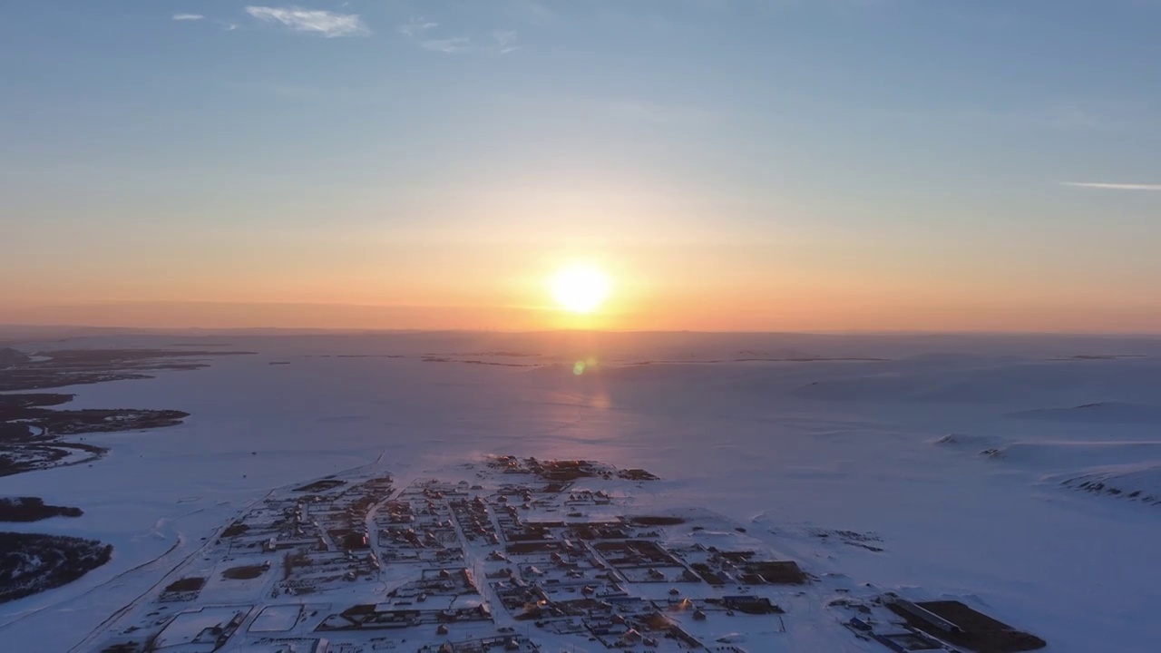 航拍内蒙古特泥河农场版画雪村视频素材