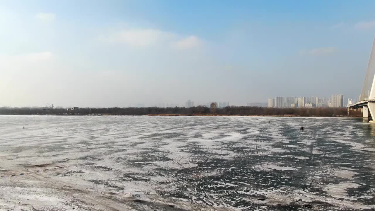 松浦大桥 冰面 松花江视频素材