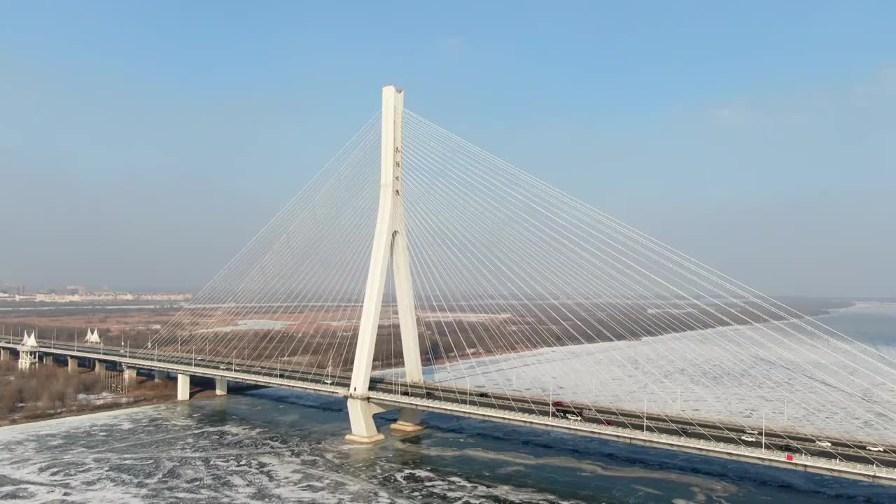 松浦大桥 冰面 松花江视频素材