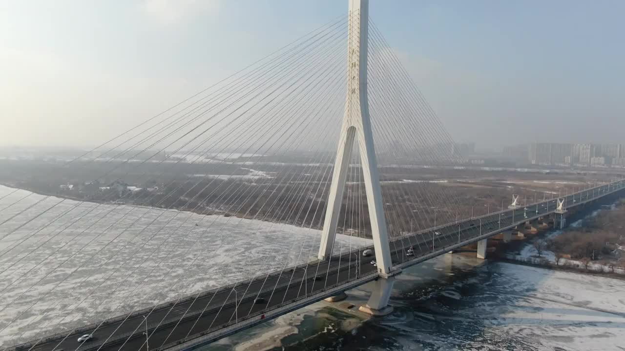 松浦大桥 冰面 松花江视频素材