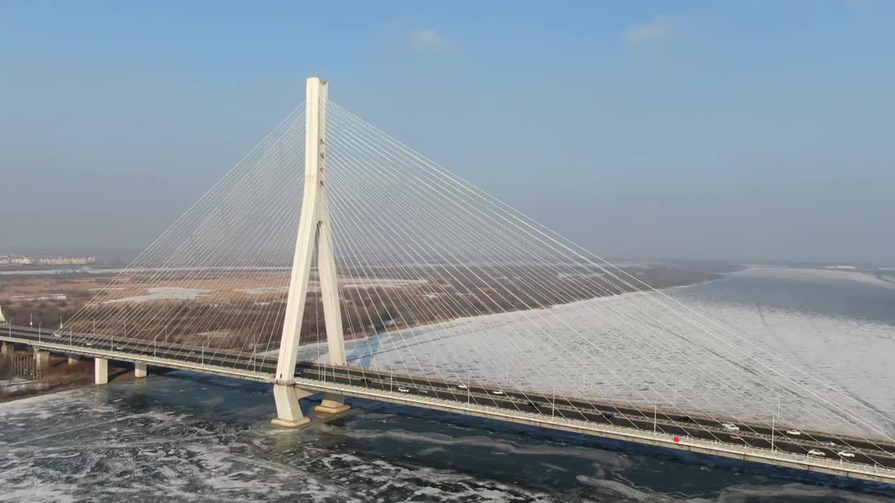 松浦大桥 冰面 松花江视频素材