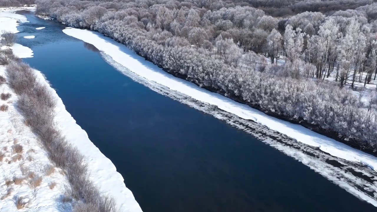 航拍内蒙古雪原扎敦河丛林雾凇视频素材