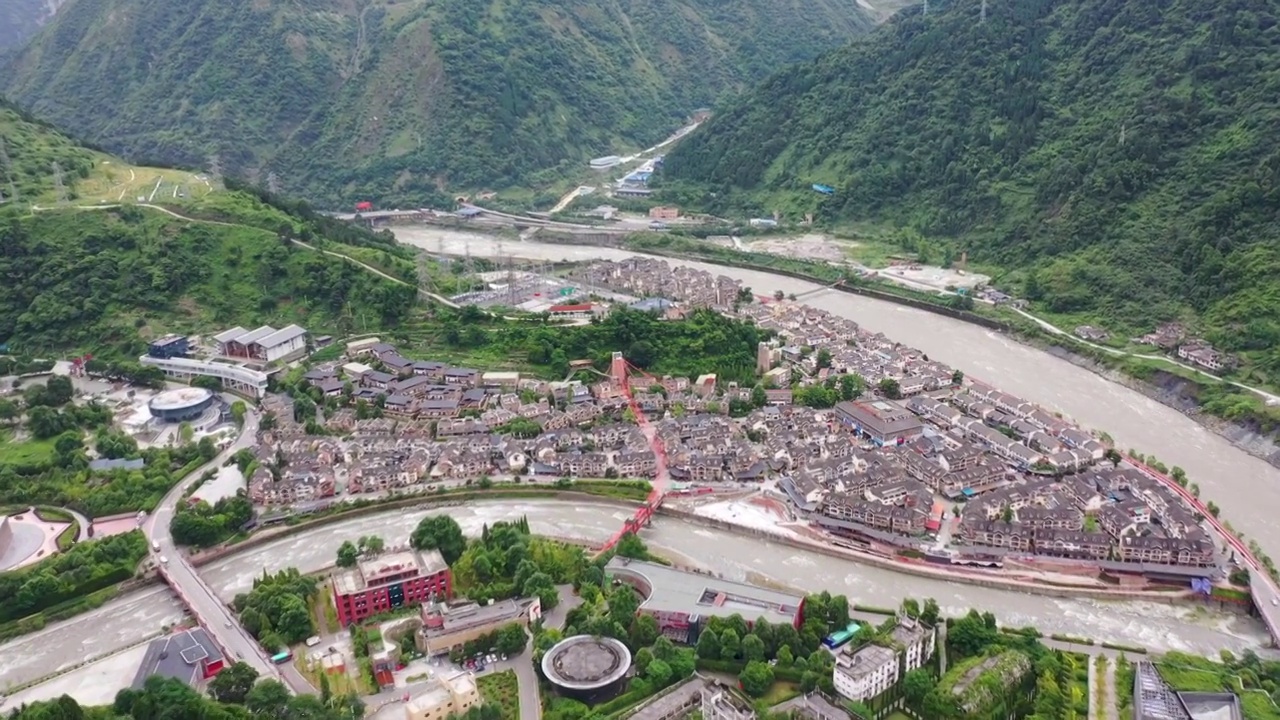 航拍汶川县城（五）视频素材