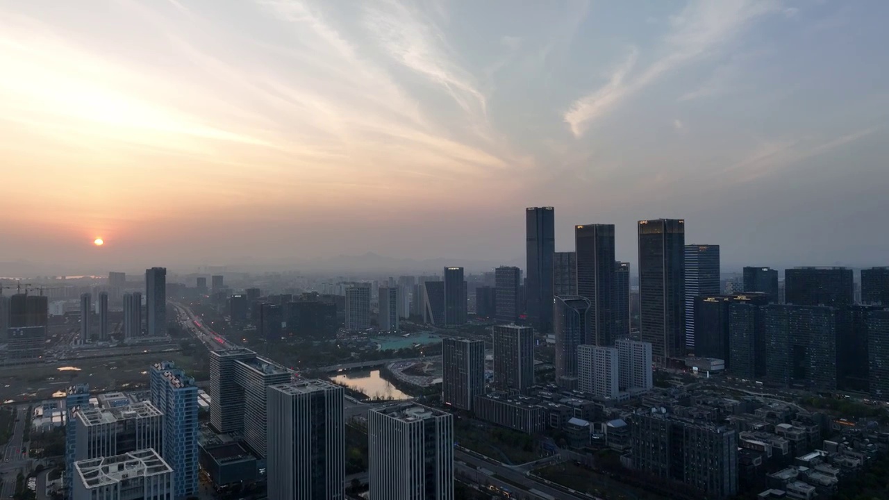 航拍杭州未来科技城城市天际线夜景视频素材