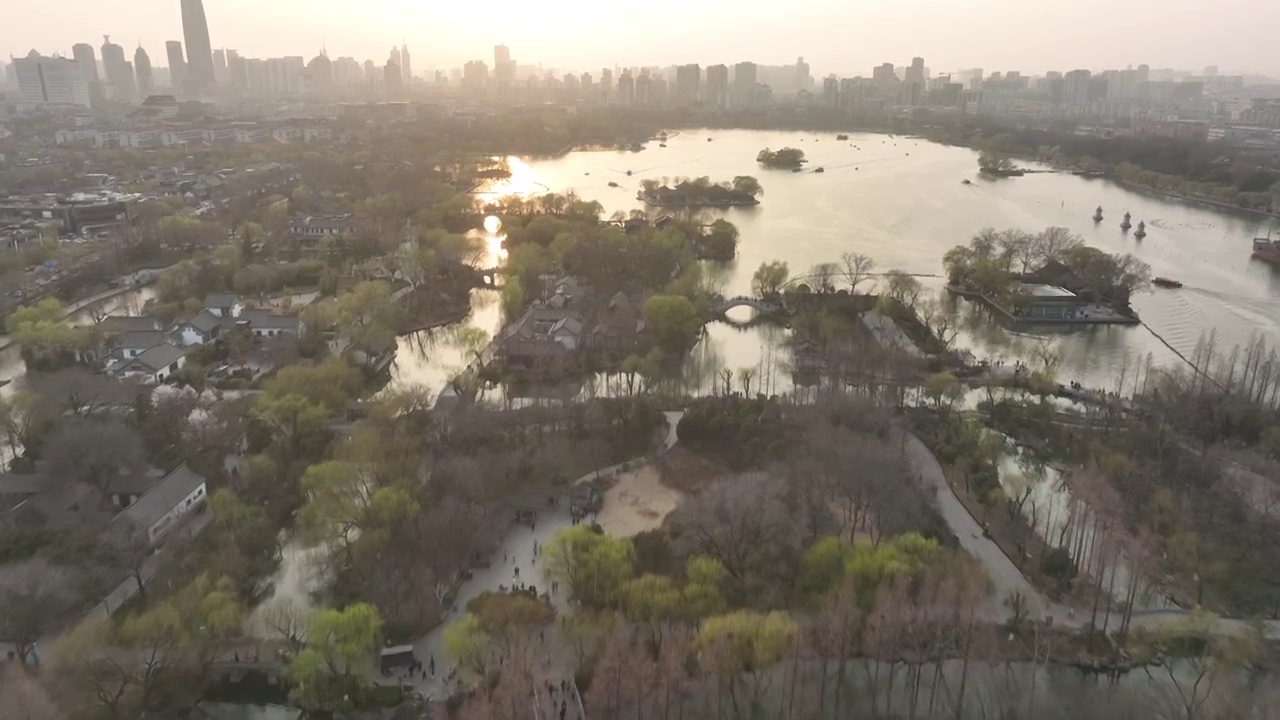 济南大明湖晚霞视频素材