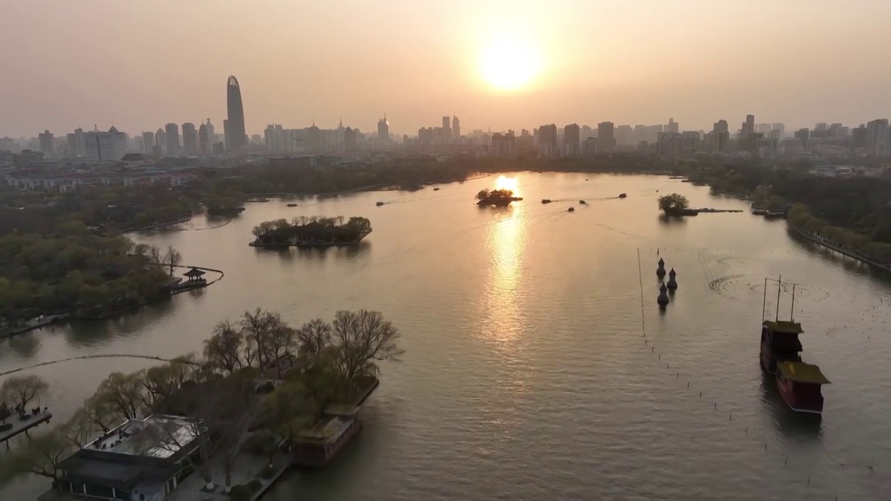 济南大明湖晚霞视频素材