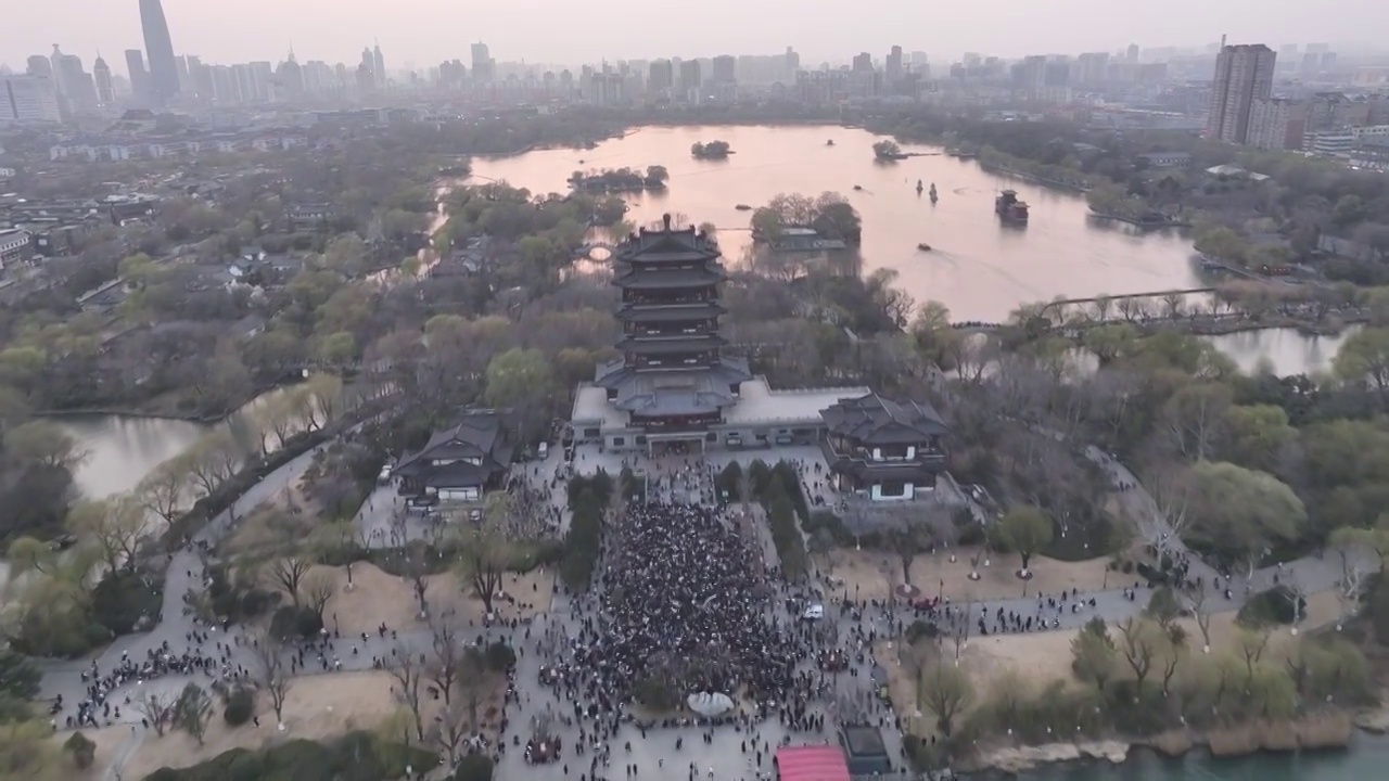 济南大明湖晚霞视频素材