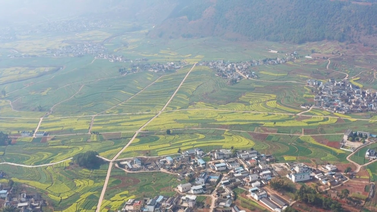 航拍丙麻乡油菜花乡镇田园风光视频素材