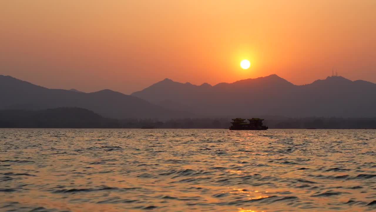 杭州西湖落日风光视频素材