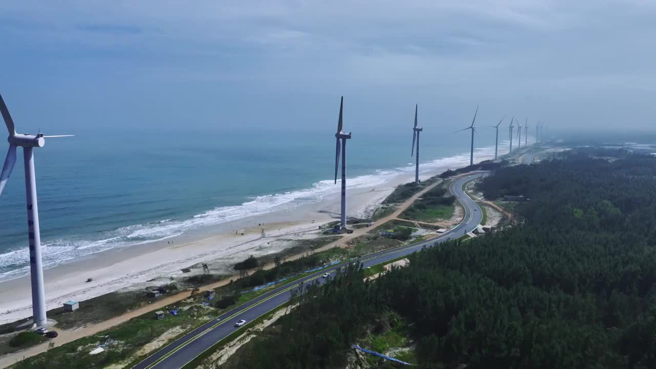 海边风力发电新能源航拍视频素材