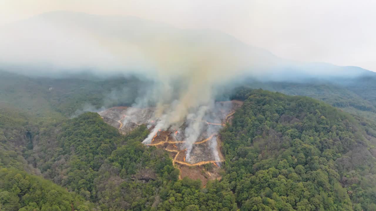 山区烧山除虫平流雾延迟视频素材