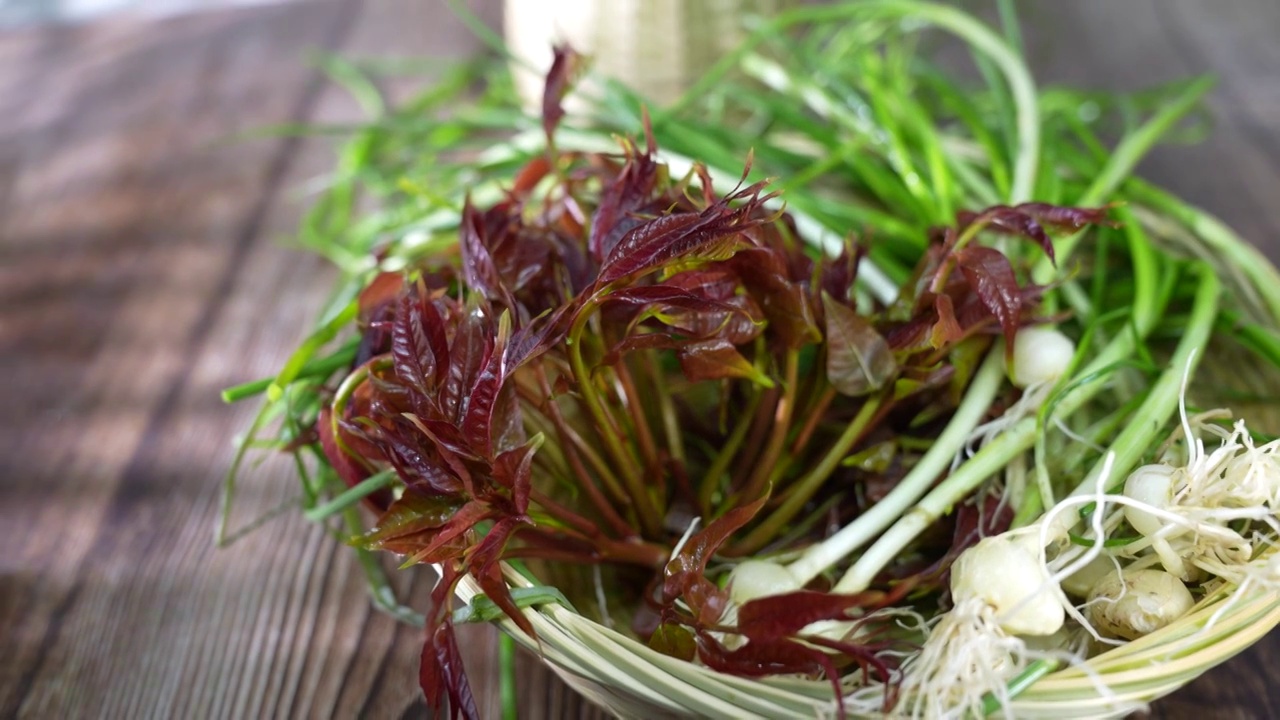 湖北恩施大山里的美食：椿芽（香椿）视频素材